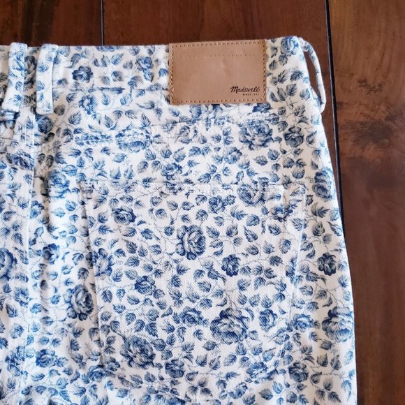 MADEWELL Skinny Ankle Jeans Floral Pattern Mid Rise, Size 28 White/blue - Picture 8 of 10